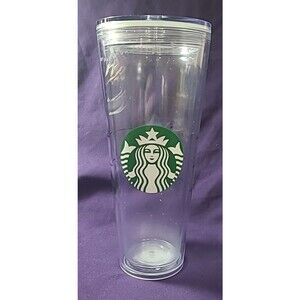 2012 24oz Starbucks Clear Plastic Double Walled Insulated Tumbler No Straw